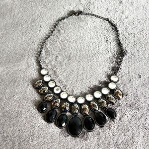 Vintage, Woman's , Necklace with Black, Faceted & Clear, Rhinestones